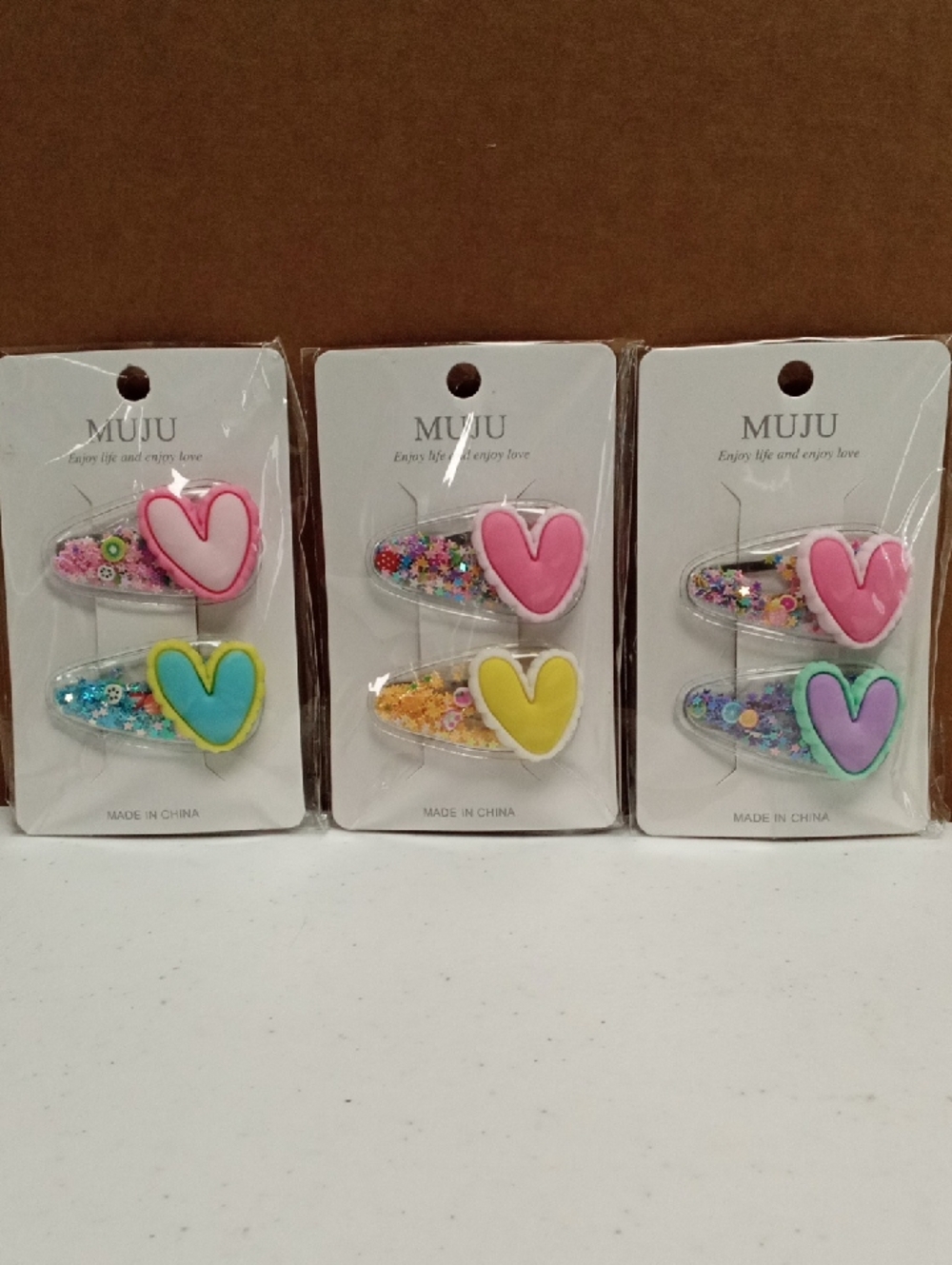 Kids Heart Glitter Hair Clips - Pink, Yellow,Purple,Teal (6 Clips Total)